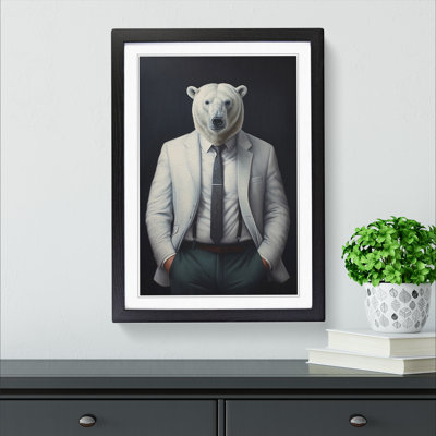 Polar Bear In A Suit Painting No.4 - Single Picture Frame Print on Wood