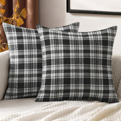 Housses d'Halloween à carreaux écossais tartan écossais 18 x 18 noir et blanc
