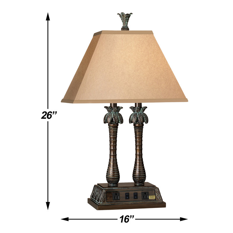 Ensemble de lampe de table palmier en bronze antique 26 "avec prise Palm