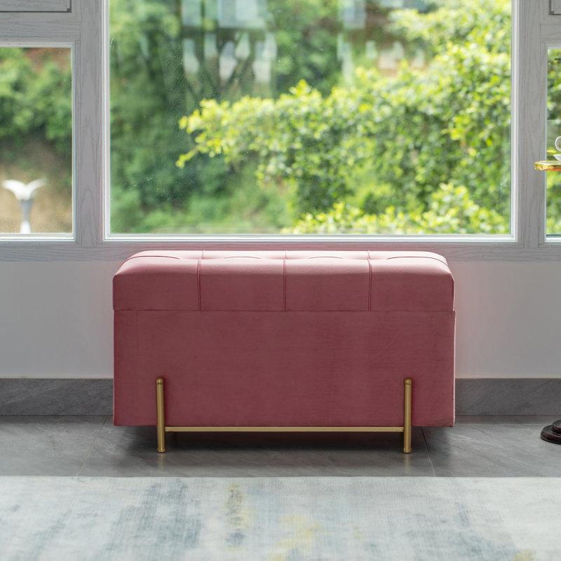 Repose-pieds de rangement rectangulaire en velours avec rangement Shadyvale, Rose
