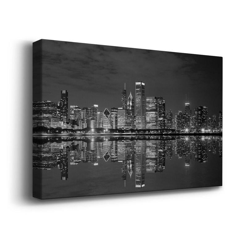 13_Théâtre panoramique noir et blanc Panorama de Chicago - Prêt à accrocher, H 24 po x l 36 po x P 1,5 po