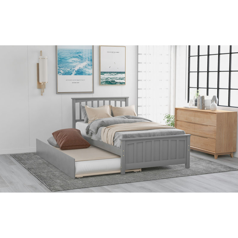 Lit plateforme avec lit gigogne, Gris
