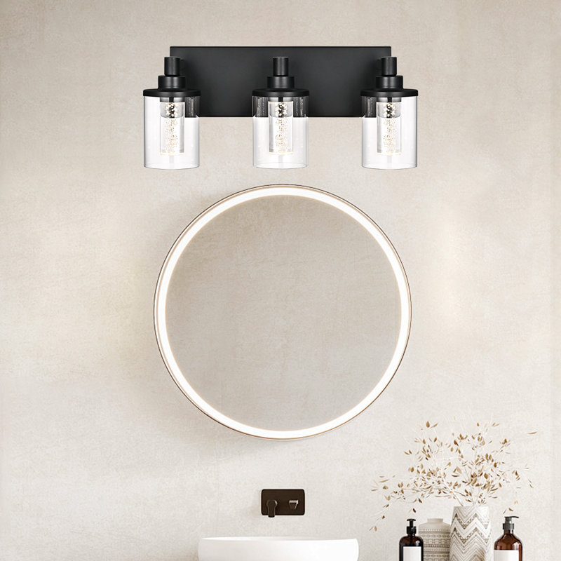 3-Light Vanity Lights, Bathroom Light Fixture, LED Dimmable Modern Wall Lighting Over Mirror With Bubble And Clear Glass Shade For Hallway, Bedroom. (Integrated LED Bulbs Included)