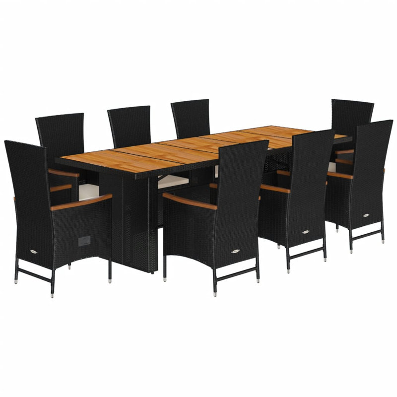  Garden Dining Set Black PE Rattan Large UV-Resistant Materials, 8