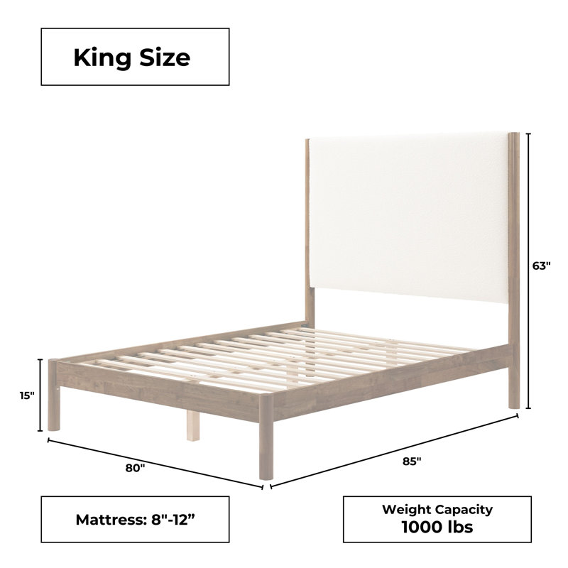 Lit en bois massif Ardin avec tête de lit Boucle, Noyer, Très grand lit