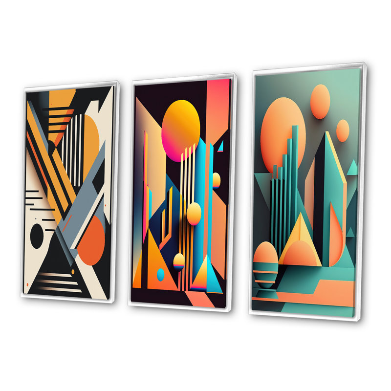 «Graphic Retro Compositions», 3 pièces sur toile, Blanc, H 40 po x l 60 po
