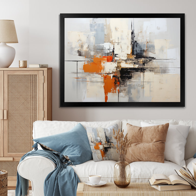 Rêves scandinaves modernes beige et jaune V - art mural moderne scandinave, Cadre simple noir, H 34 po x l 44 po x P 1,5 po