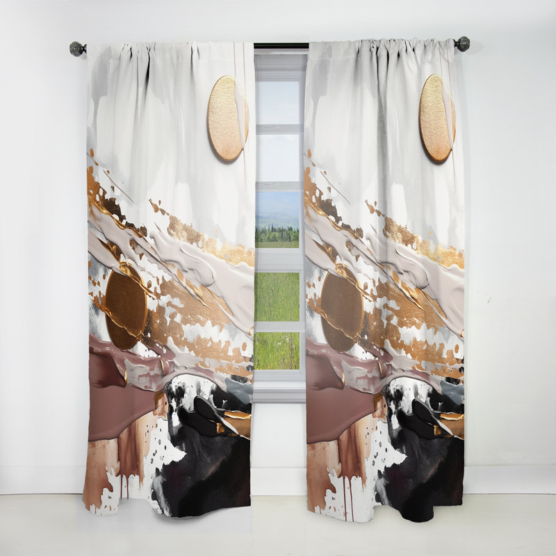 Derica - Gold Metallic Lines Depths - Abstract Marble Curtain - Velvet Room Darkening - 1 panel, 52" W x 84" L