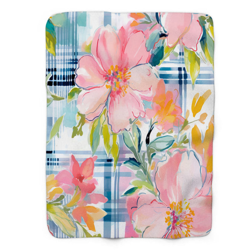 Tartan Watercolor Blooms - 1 pièce Sherpa Premium, L 50 po x L 60 po