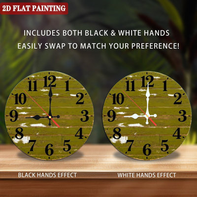 10" Round Wooden Wall Clock, Silent Quartz Movement, UV-Printed Design, Battery Operated