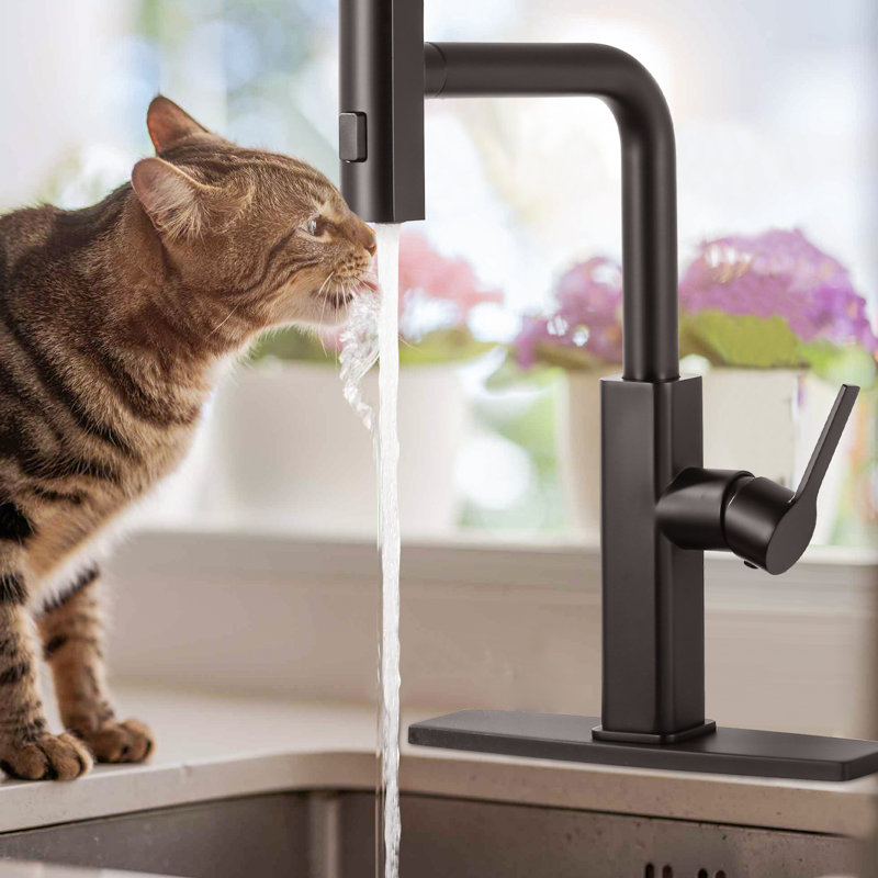 3 Modes Single Handle Pull Down Sprayer Kitchen Faucet With Soap Dispenser, Matte Black