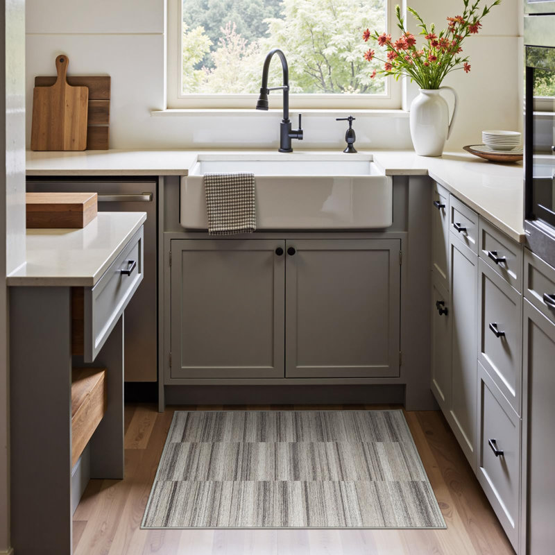 Modern Abstract Ultra-Thin Washable Area Rug, Rectangle 2' x 3', Taupe