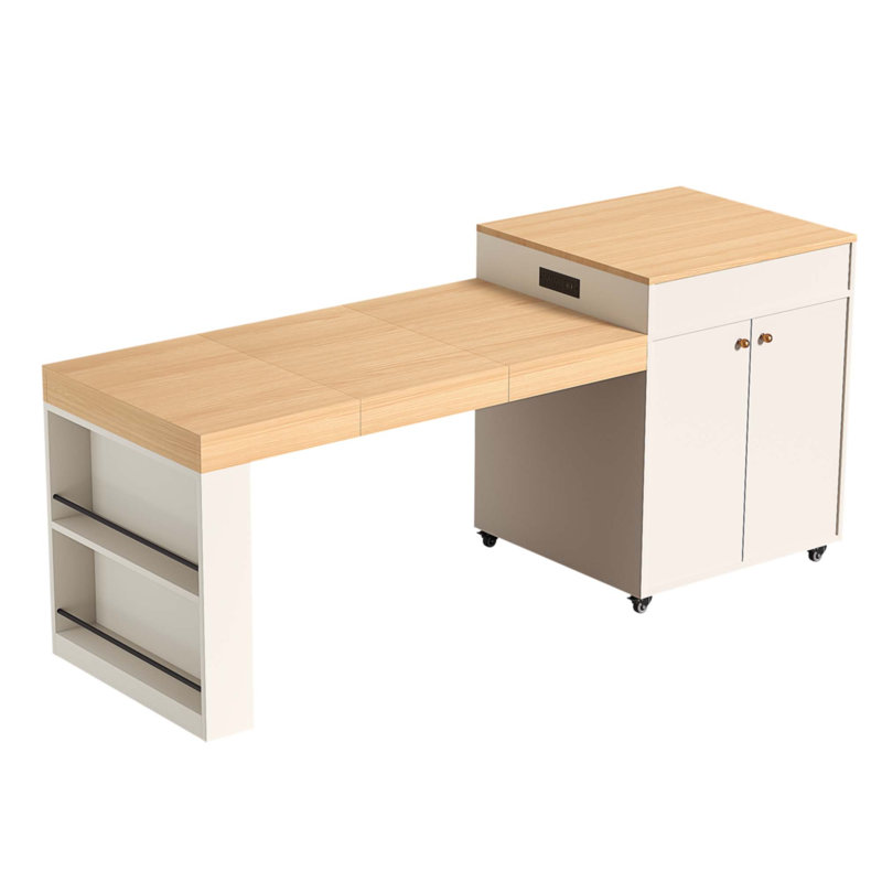 78.8" Rolling Kitchen Island With 3-Stage Extendable Dining Table, White