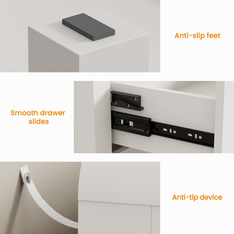3 Drawer Nightstand For Bedroom，Set of 2, White