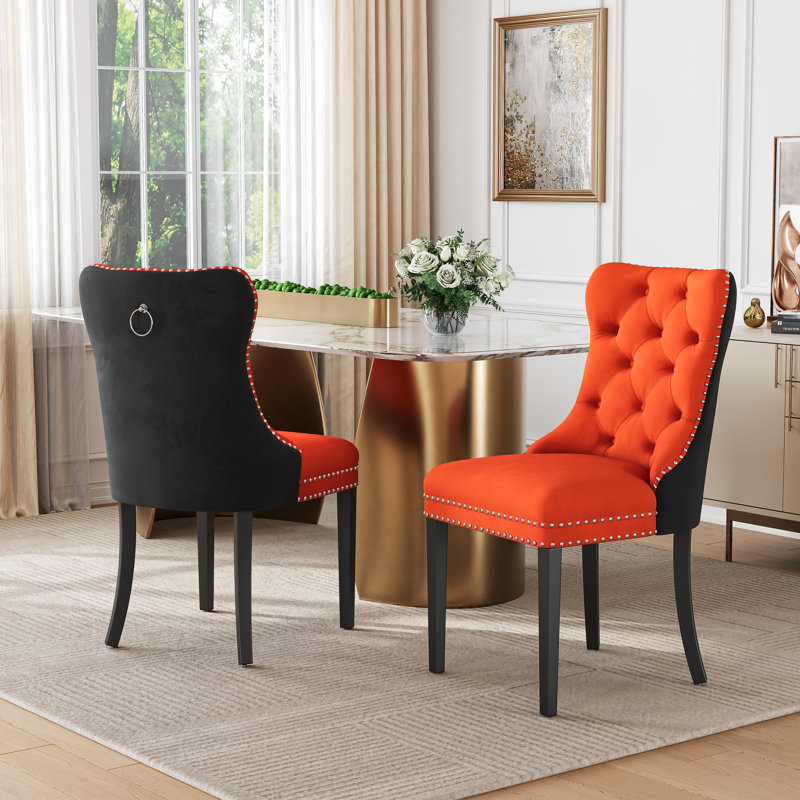 Velvet Dining Chair Set, High-End Tufted Upholstery With Nailhead Trim Back Pull Tab And Solid Wood Legs Dining Chairs 