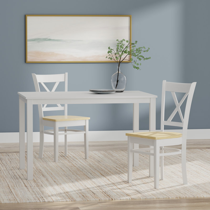 Ensemble repas pour 6 personnes Trabelsi, Ensemble de salle à manger 3 pièces, Blanc, Blanc / Naturel
