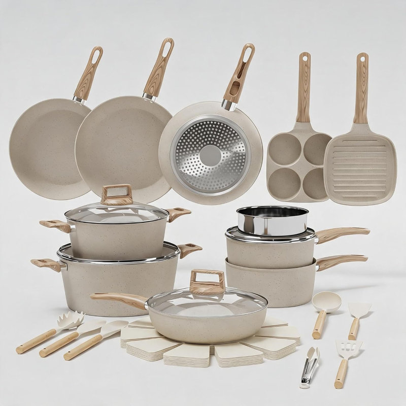 31-Piece Ceramic Non-Stick Cookware Set, Beige