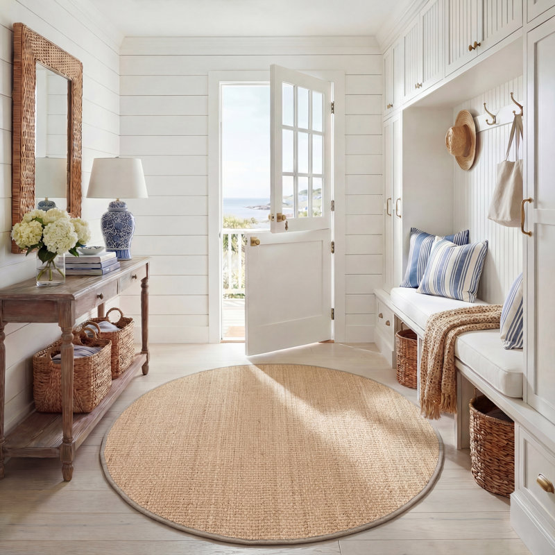 Tapis naturel / gris en lattes de bambou / gris chiné, Rond 6 pi