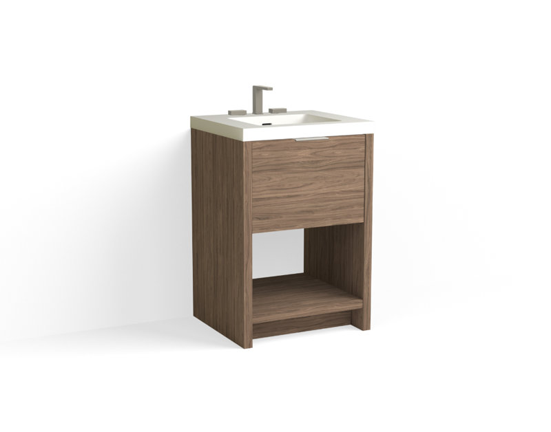 Vista 24" W Freestanding Single Bathroom Vanity, White Matte, Nocino/Satin Nickel, 8" Widespread