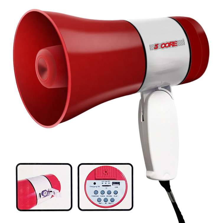 5Core Megaphone Handheld Bullhorn Cheer Loudspeaker Bull Horn Speaker Megaphono Siren Sling Strap Portable 138 RU