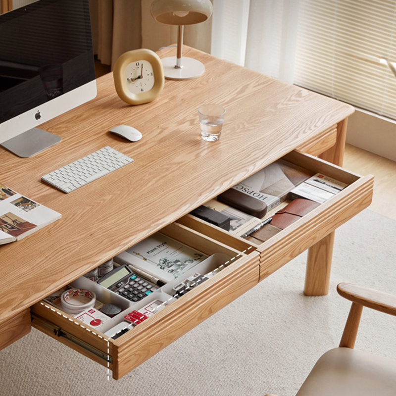 Bureau rectangulaire brun en bois massif, H 29,53 po x l 62,99 po x P 27,56 po