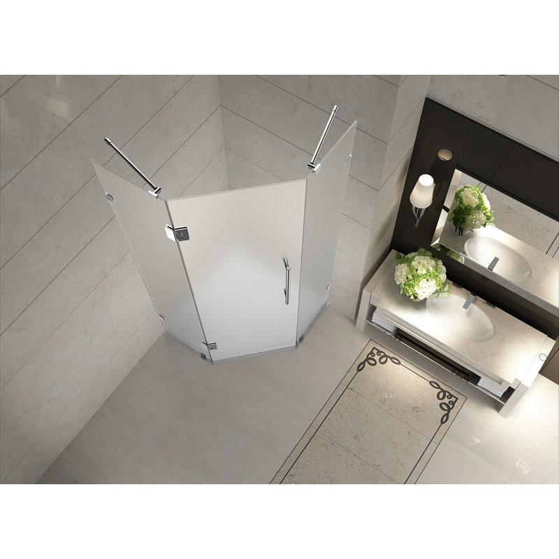 Porte de douche sans cadre à charnière de 38 po x 72 po Neoscape, Acier inoxydable brossé