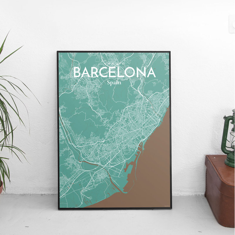 Barcelona City Map - No Frame Print, 43.2 cm H x 27.9 cm W x 0.1 cm D