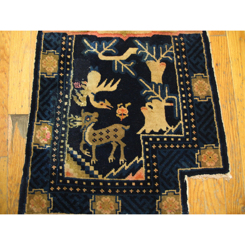 Antique Animal Motif Blue Chinese Saddle Horse Cover Rug