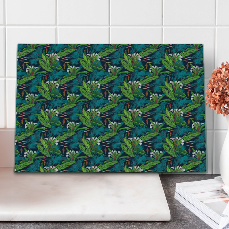 Ambesonne Leaf Cutting Board Large Size Tropical Jungle Pattern Multicolor