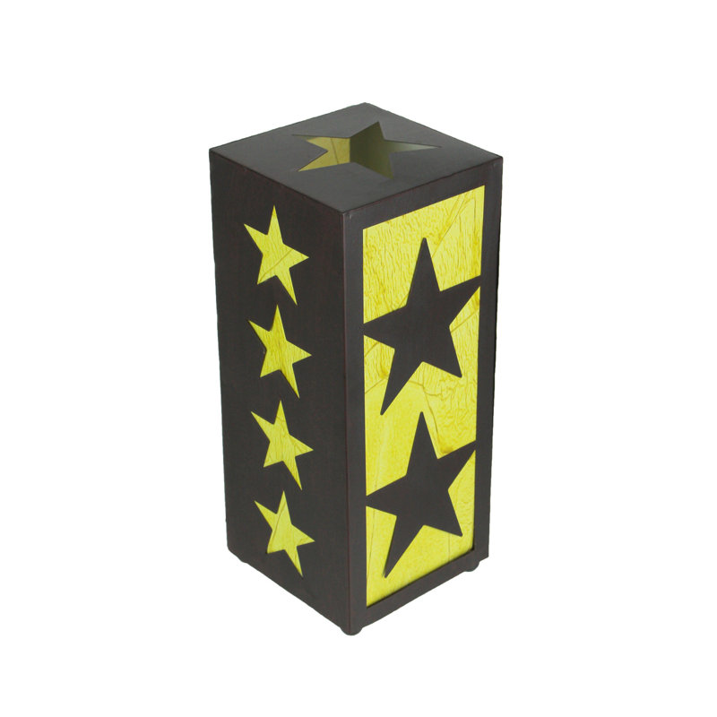 Lampe d'appoint rustique Western Star en métal noir avec abat-jour en tissu jaune, ampoule C7, hauteur 29 cm