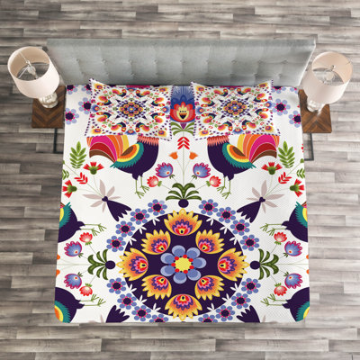Acelyn White/Orange Microfibre Bedspread Set