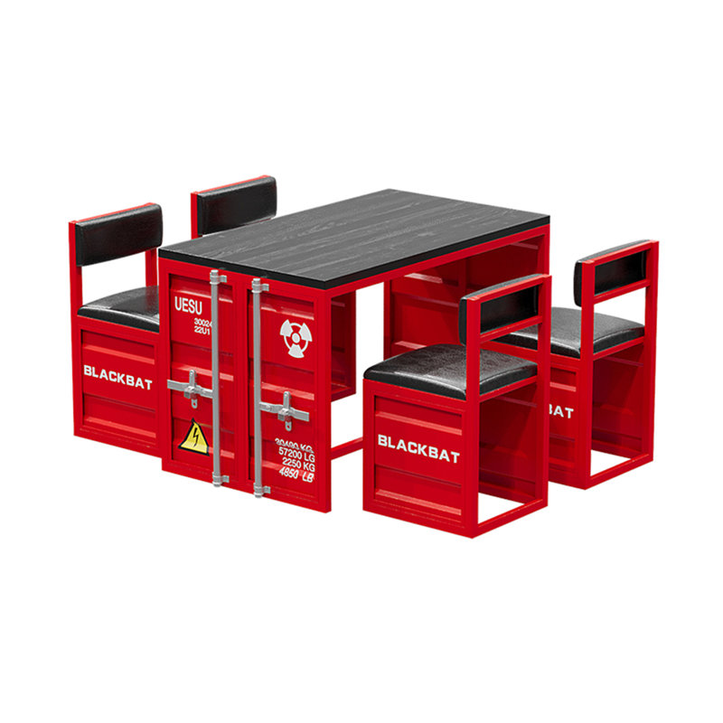 Ensemble de salle à manger industriel rectangulaire avec chaises et table à air L 47,3 po x l 27,6 po, Rouge, Noir / rouge