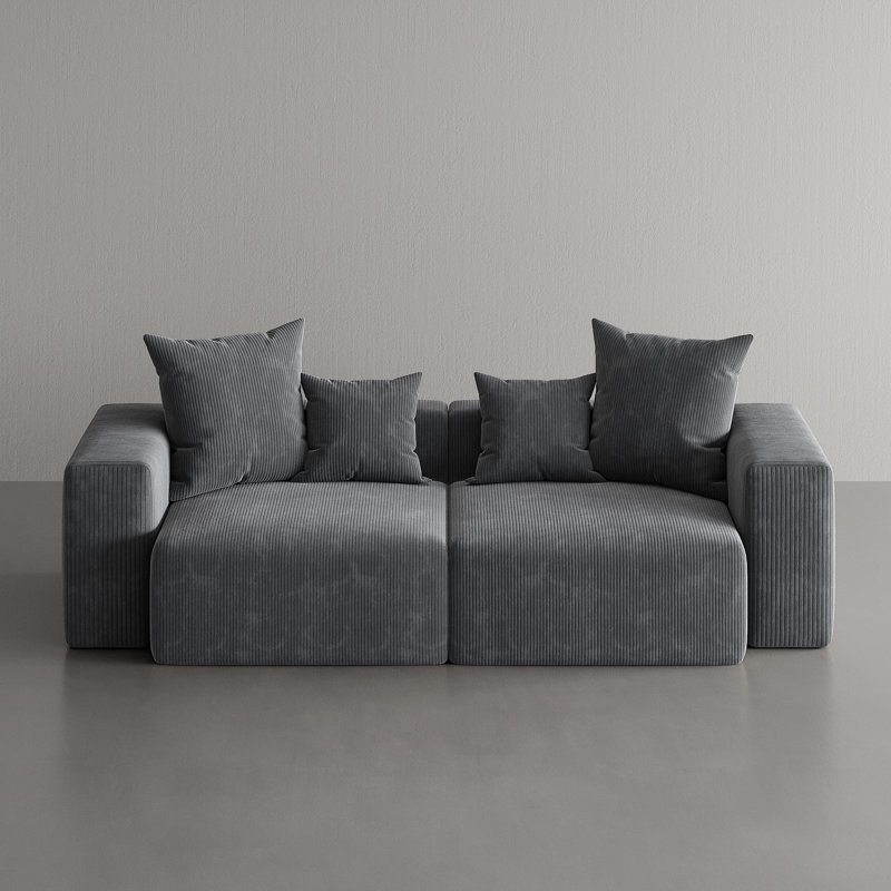 2-Piece Upholstered Corduroy Modular Sectional Sofa  – Fully Compressed, No Assembly Required, Grey
