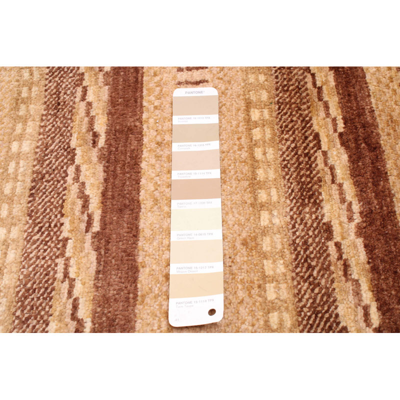 Tapis rectangulaire en laine noué à la main de conception unique 6 pi 7 po x 10 pi Sheredan nouvel âge brun / crème / brun clair