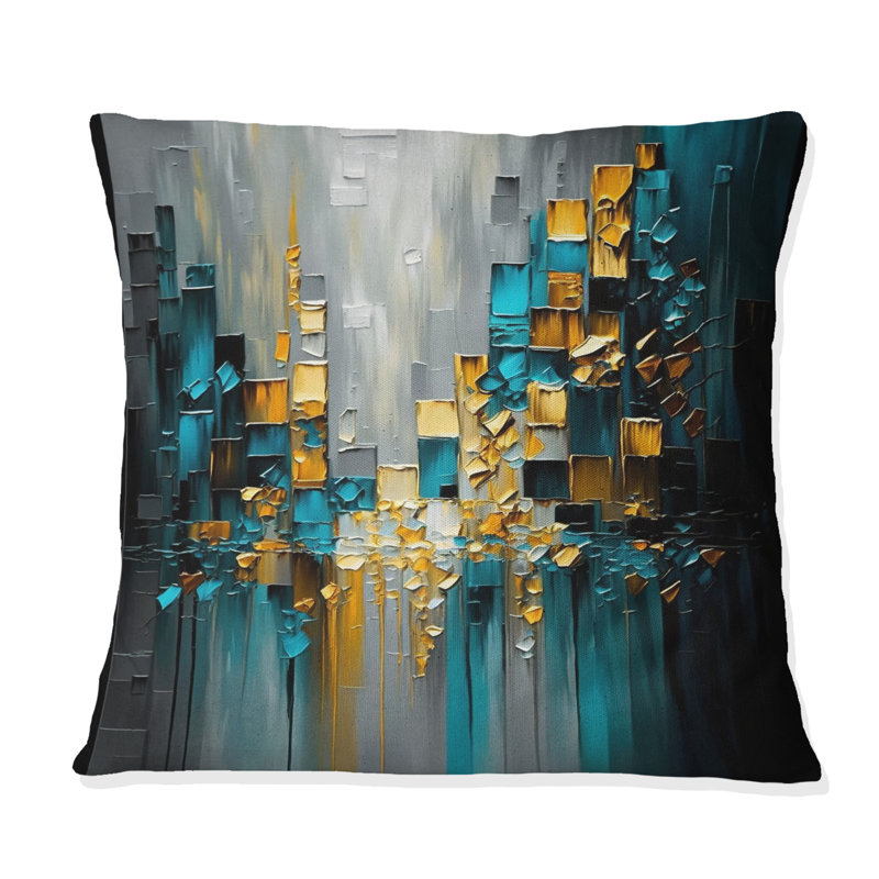 Abstrait géométrique noir et vert III - Coussin décoratif à imprimé géométrique abstrait