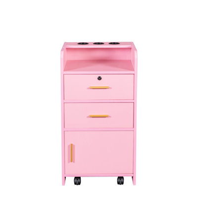 Armoire de rangement rose avec 2 tiroirs et 1 support pour équipement de beauté et de beauté