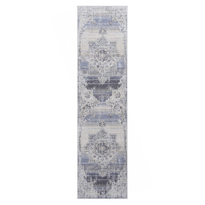 LOOM & LUXE Collection 2X8 Cream/Blue /Medallion Non-Shedding Living Room Bedroom Dining Home Office Stylish and Stain Resistant Area Rug
