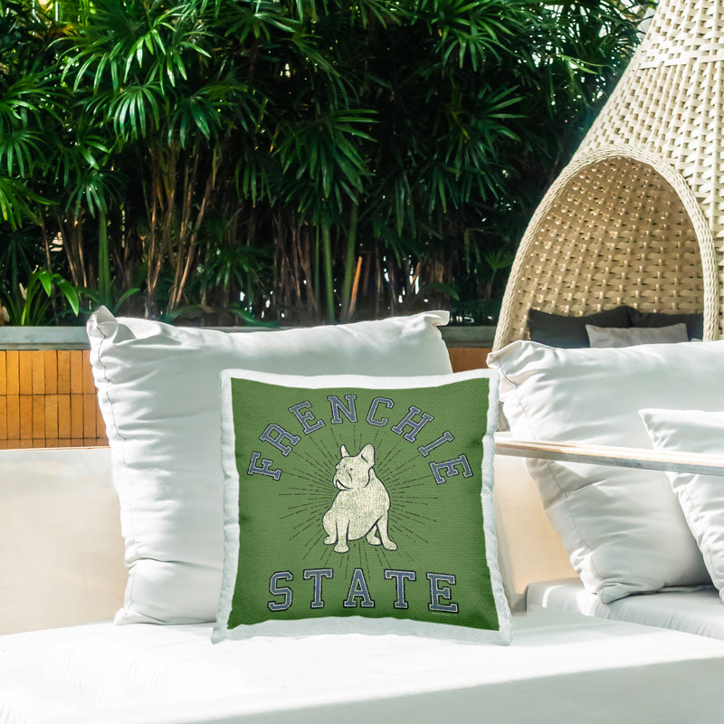 Coussin d'extérieur imprimé Vintage Frenchie State par Spirit Animals / Life Is High