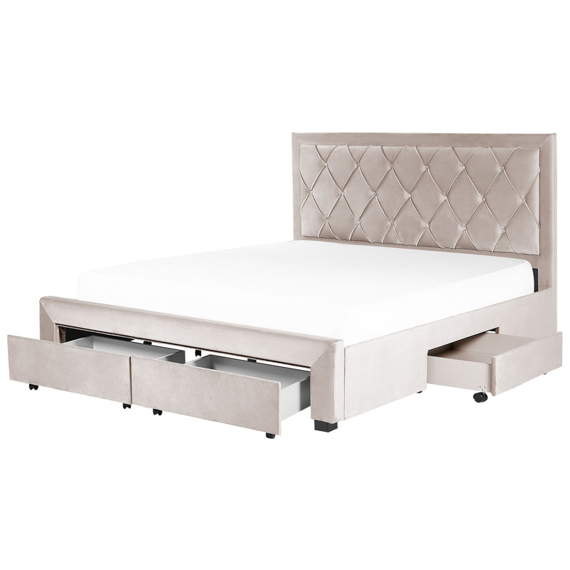 Mansi Upholstered Velvet Drawers Bed, Super King (6') (180x200 cm), Beige