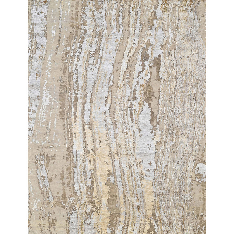 Hand Knotted Area Rug in Beige/Gold, Rectangle 4' x 6'