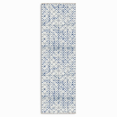 Gray Blue Geometric Designer Chenille Rug Carpet Runner Non-Slip Self-Fringed Washable Blue Kitchen Living Room Hallway