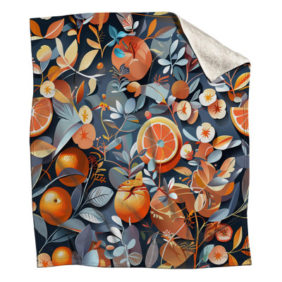 Oranges Fleece Throw Blanket - Floral Throws for Sofas or Beds