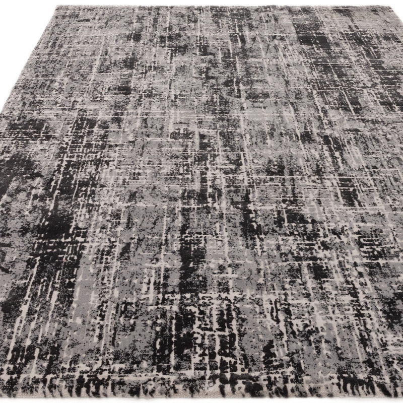 Abstract Black Luxurious Modern,Easy To Clean Rug For Bedroom & Living Room, Polypropylene Plastic/Polyester