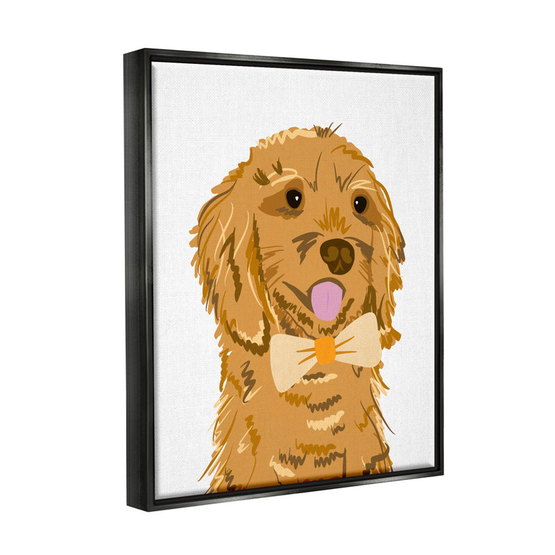 Impression sur toile, Golden Retriever Puppy Bowtie Pet - cadre flottant, Cadre flottant noir de jais
