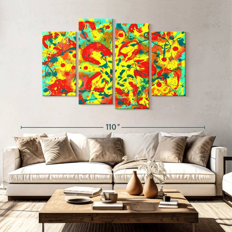 Abstrait floral fantaisie, H 54 po x l 84 po