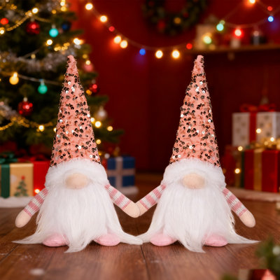 2 pièces de décorations en peluche gnomes de Noël, gnomes de Noël en peluche gnomes - décorations de fête de Noël pour l'Action de grâce garçon (rose)