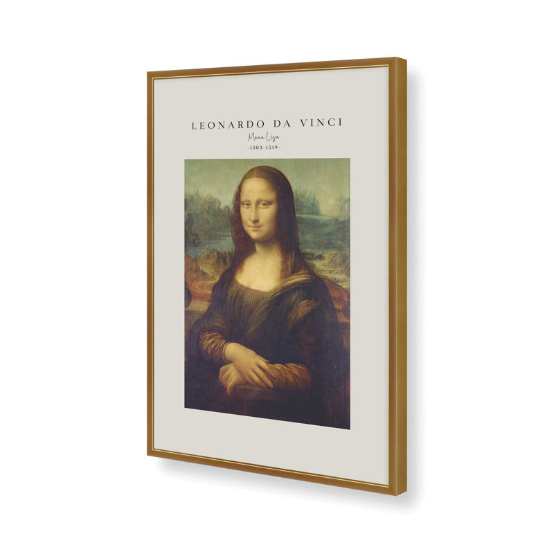 Mona Lisa v2 de Leonardo Da Vinci roulé, Reproduction encadrée sans passe-partout, Or poli, 37.25" H x 25.25" W