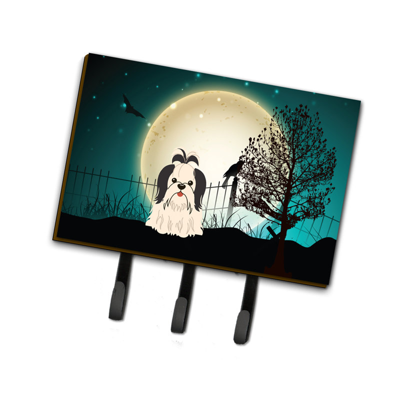 Porte-clés ou garde-samoyède halloween, Crème/noir, Shih Tzu effrayant