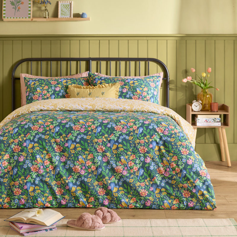 Emerie Cotton Blend Floral Duvet Cover Set with Pillowcases Included, Double Duvet Cover + 2 Standard Pillowcases