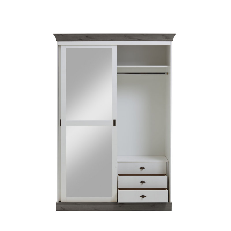 Falkville 2 Door Solid Wood Wardrobe, White/Grey